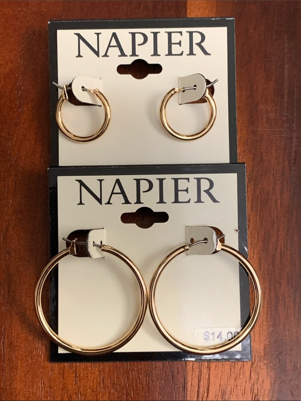 NWT Napier 2 pair set of gold tone hoop earrings